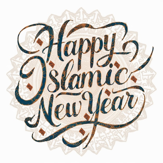 белый фон с коричневым и синим дизайном, на котором написано "Счастливого нового года".