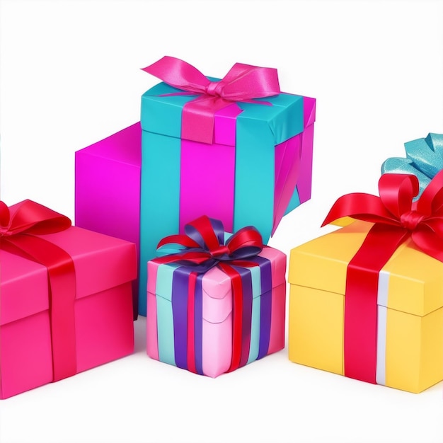 White background with a bunch of presents isolated on it