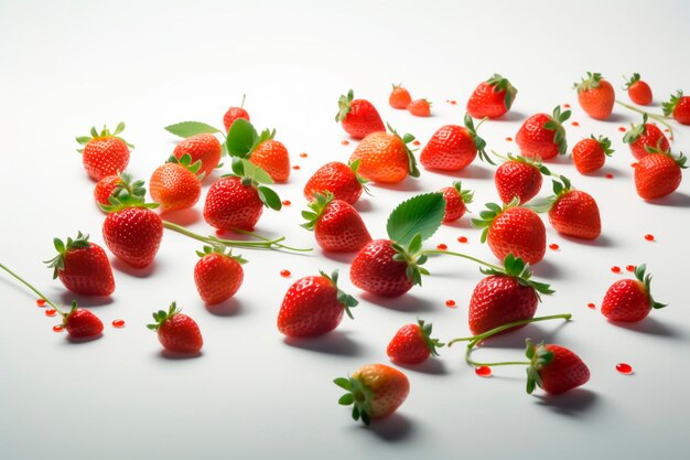 A white background with a bunch of strawberries on it