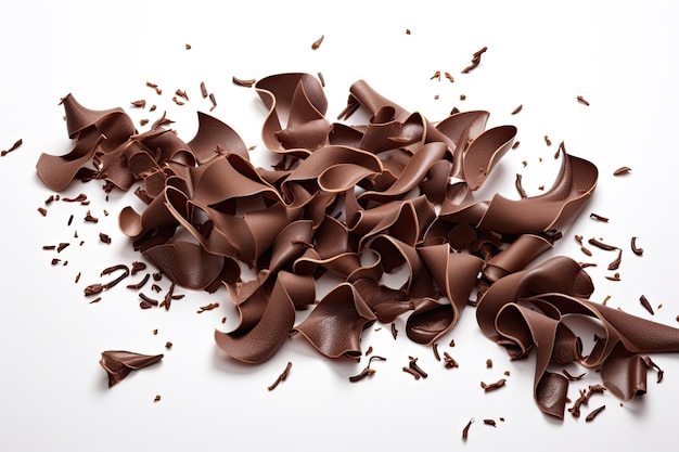 White background with chocolate shavings