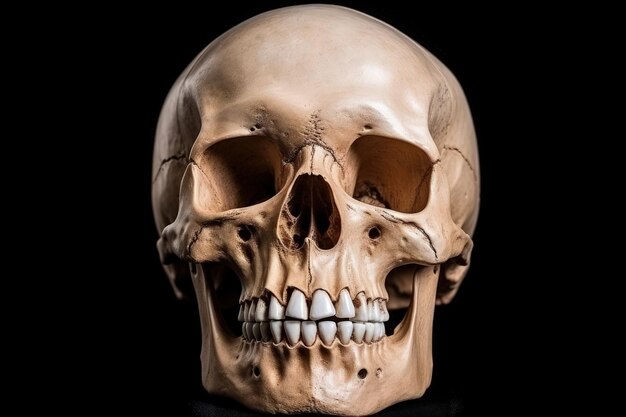 Белый фон с изолированным обрезанным человеческим черепом
