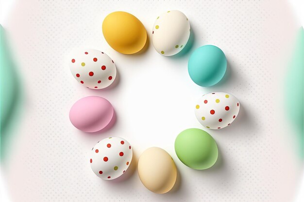 White background with colorful easter eggs with polka dots Generative AI