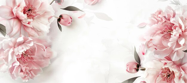 Photo a white background with a delicate pink peony perfectly framed and ready for use as a copy space image