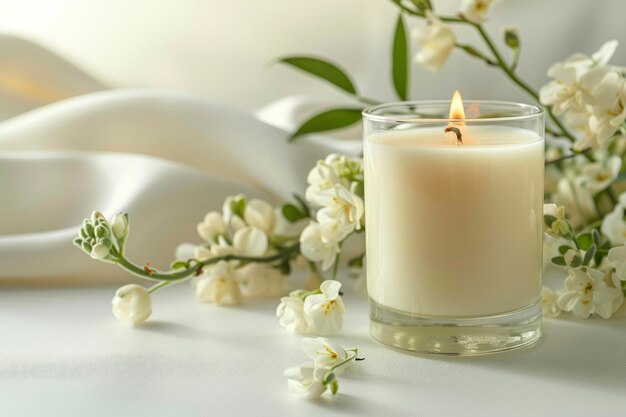 a white background with a fragrant candle