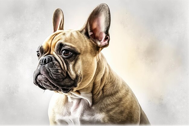 White background with a French Bulldog dog