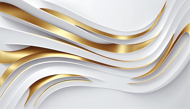 A white background with gold and silver waves 3d abstract background for presentation