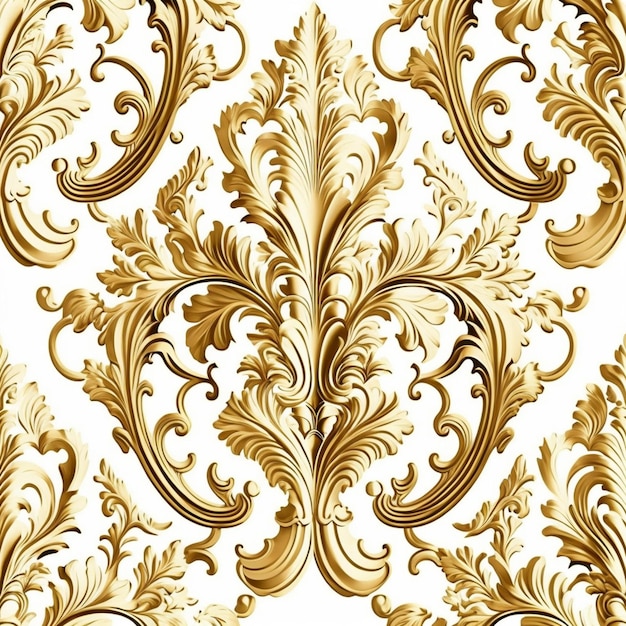 Белый фон с золотым и белым узором в стиле барокко.