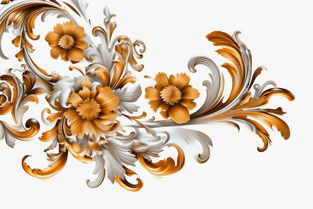 A white background with gold and white leaves Generative AI