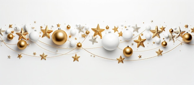 White background with golden stars and balls holiday and christmas concept Generative AI