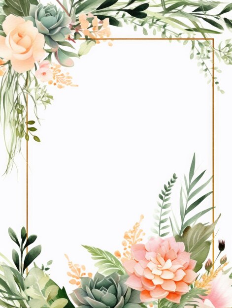 Photo a white background with a green frame and a floral border