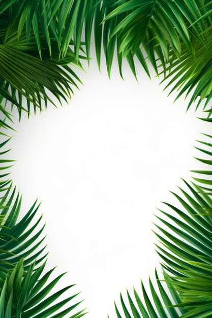 White background with green palm leaves on it and white space for text Generative AI