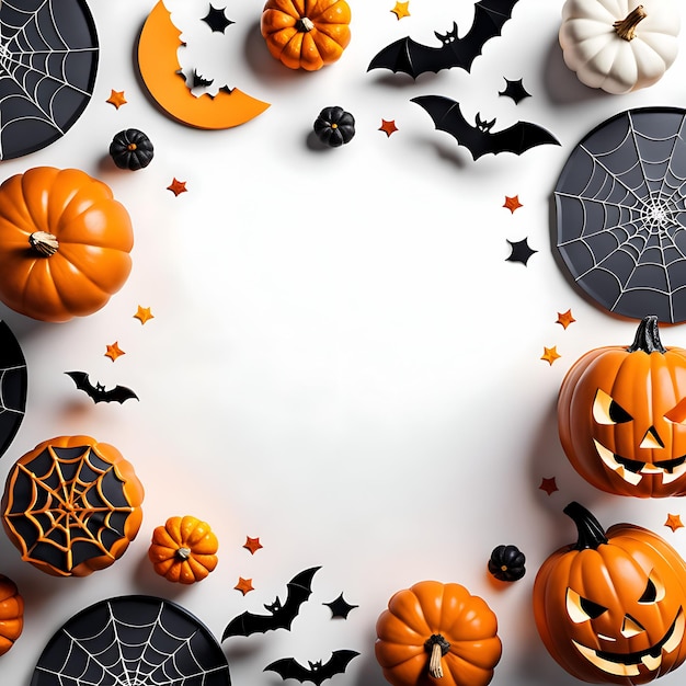 white background with a Halloween theme and space in the middle for greetings or products