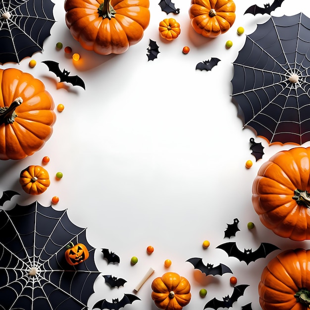 white background with a Halloween theme and space in the middle for greetings or products