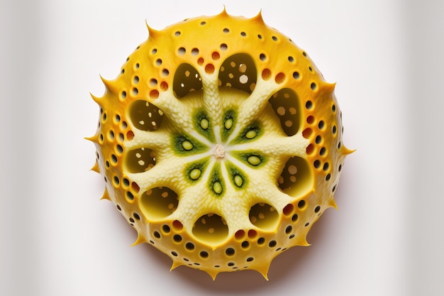 A white background with a kiwano melon