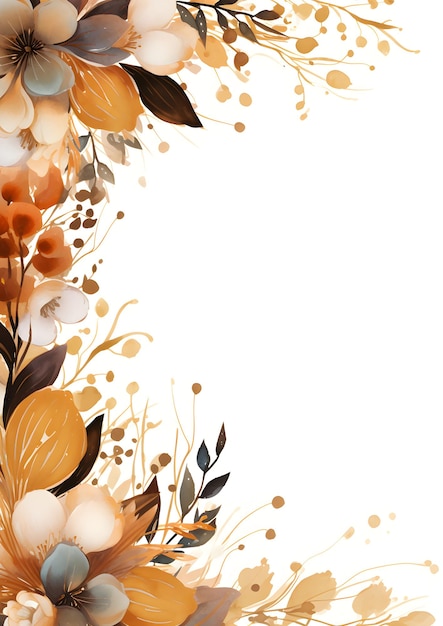 a white background with orange flowers and leaves Abstract Brown foliage background with negative