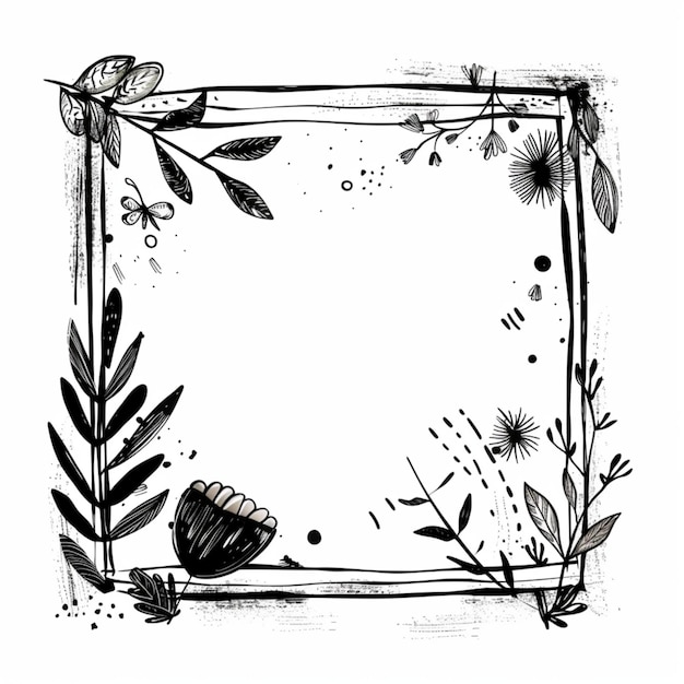 Foto uno sfondo bianco con un'immagine di piante e fiori