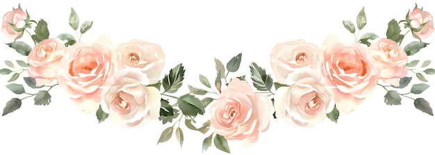 a white background with pink roses and green leaves
