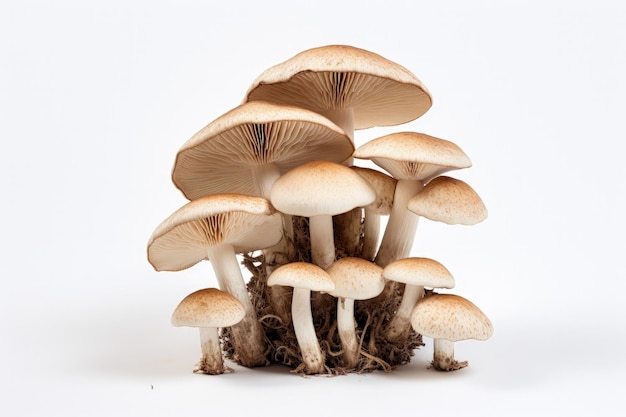 White background with Pleurotus eryngii mushrooms