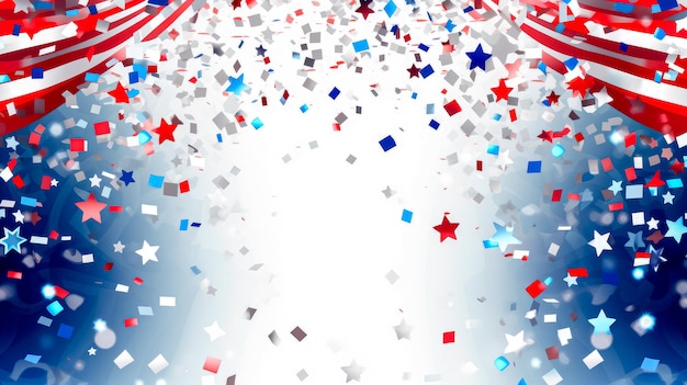 Photo white background with red blue and white confetti