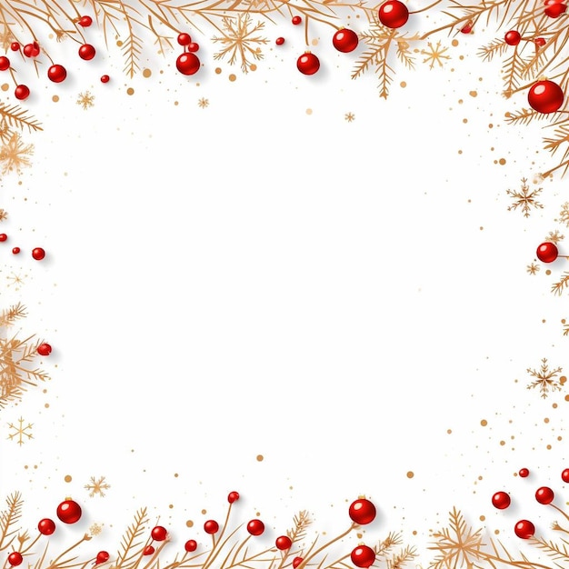 a white background with red and gold christmas decorations