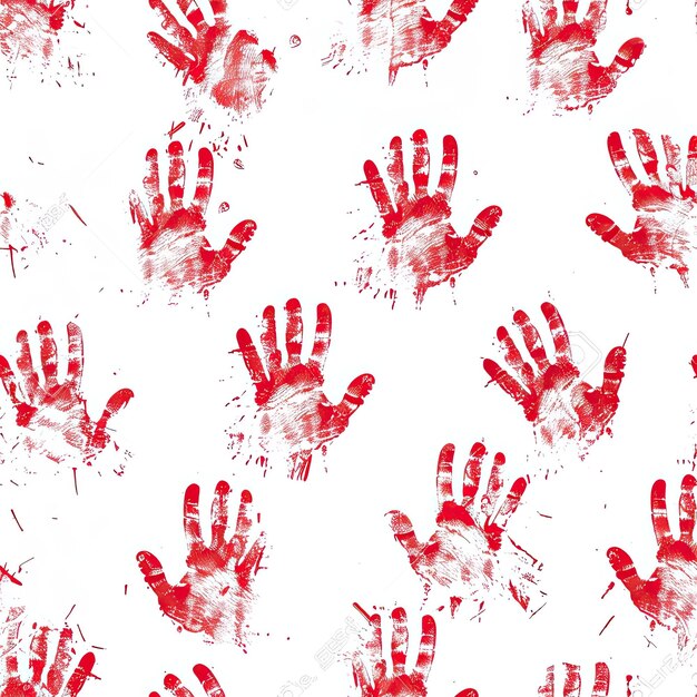 Photo a white background with a red hand print and blood splattered on it