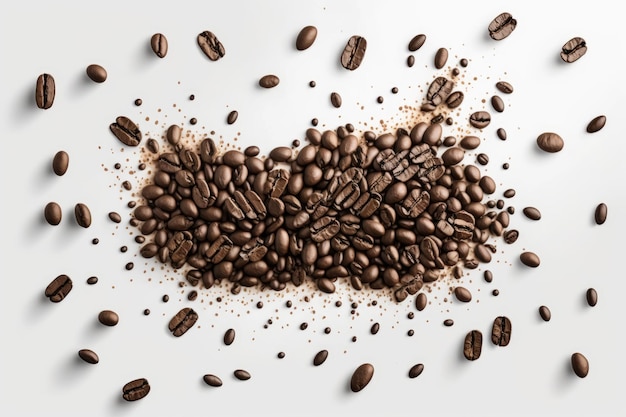 White background with roasted coffee beans