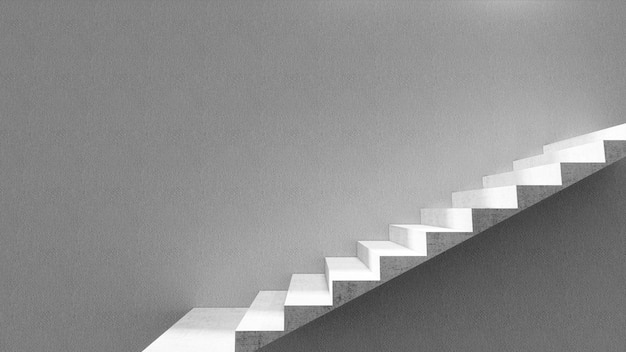 Белый фон с лестницейБетонная стенаАбстрактный студийный фон3D изображение