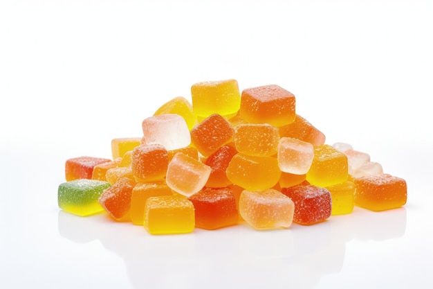 White background with sweet marmalade or jelly candy