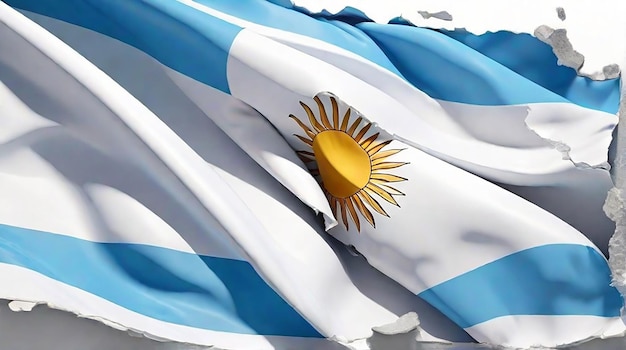 Foto sfondo bianco con bandiera argentina strappata illustrazione 3d generata da ai