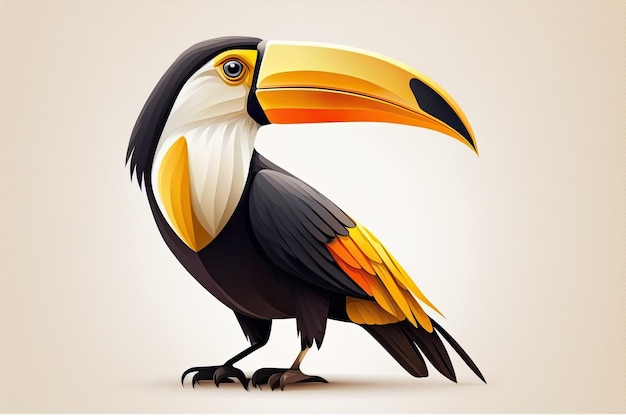 White background with a tropical bird toucan feathered friend with a golden beak