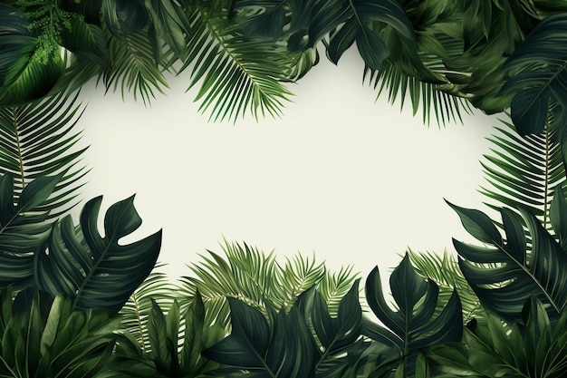 A white background with tropical leaves Generative AI