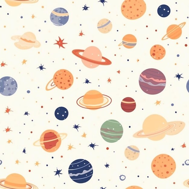 a white background with a variety of planets and stars generative ai