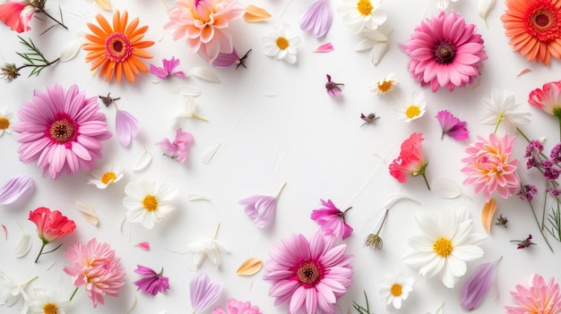 Foto sfondio bianco con fiori primaverili vivaci