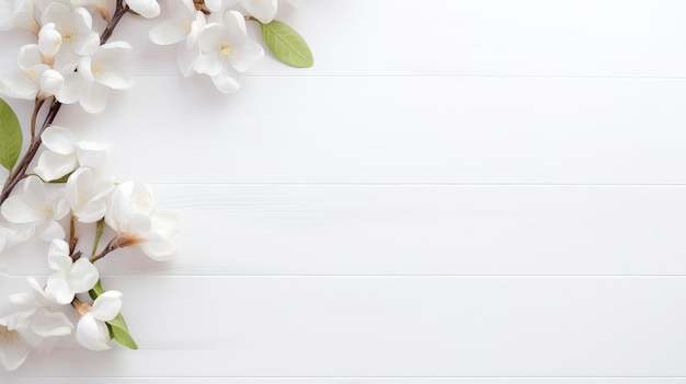 White background with white flowers and leaves