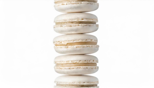 Photo white background with white macarons in vertical stripe bold chromaticity