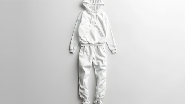 A white background with a white tracksuit on a female Generative AI