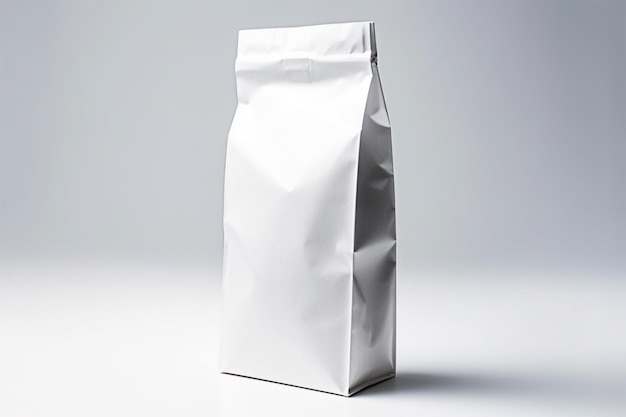 A white bag of food is shown on a gray background.