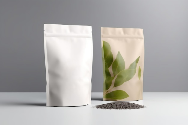 Белый пакетик зернового кофе в стиле макета Иллюстрация, созданная AI