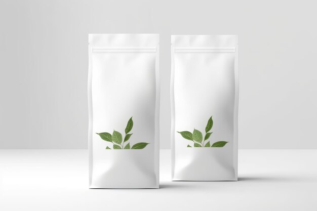 AI が生成した穀物コーヒーの白い袋のモックアップ スタイル