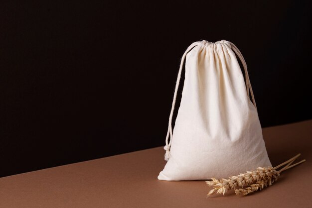 Photo white bag and grains arrangement