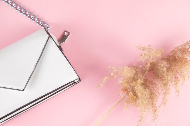 White bag and grass on the table