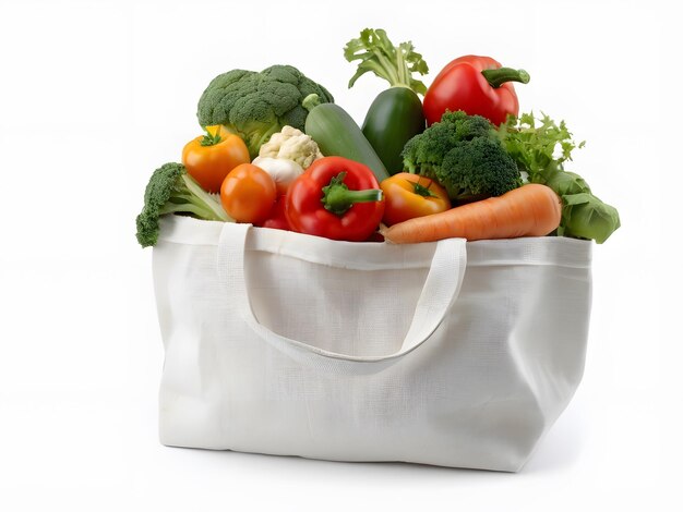 a white bag with a bunch of vegetables in it