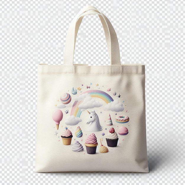 Photo a white bag with cupcakes and a rainbow on it