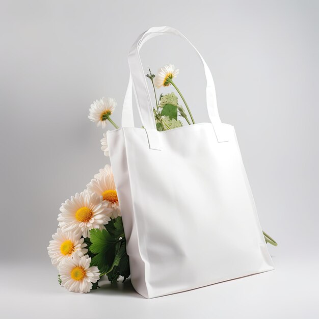 Premium Photo | A white bag with flowers on white background