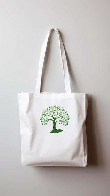 A white bag with a green tree on it