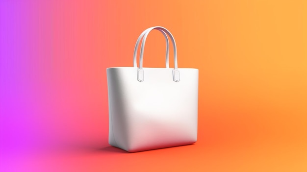 Photo a white bag with handles on a bright orange background.