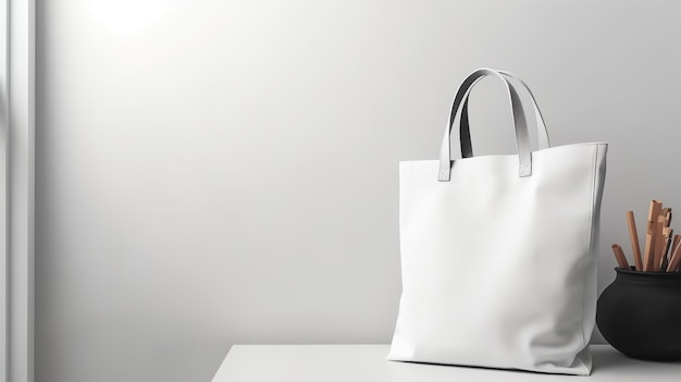 A white bag with a silver buckle on it