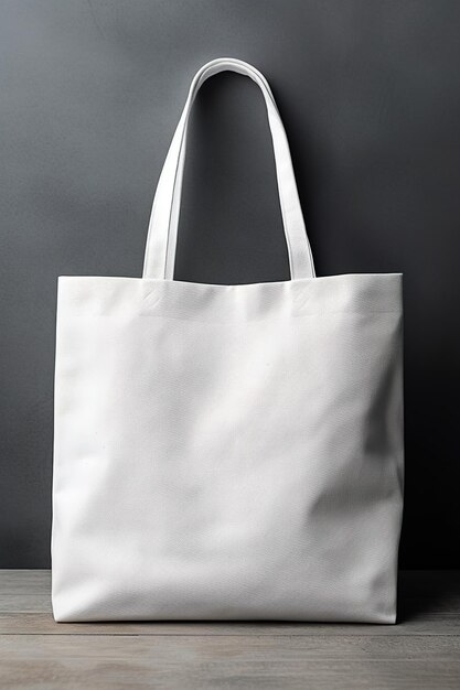 A white bag with a strap that says ' the word ' on it.