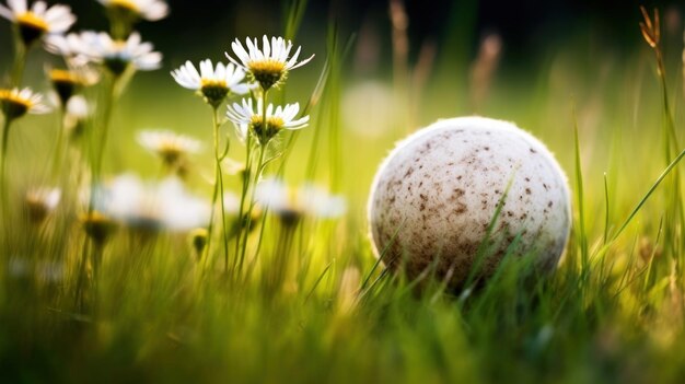 A white ball in the grass