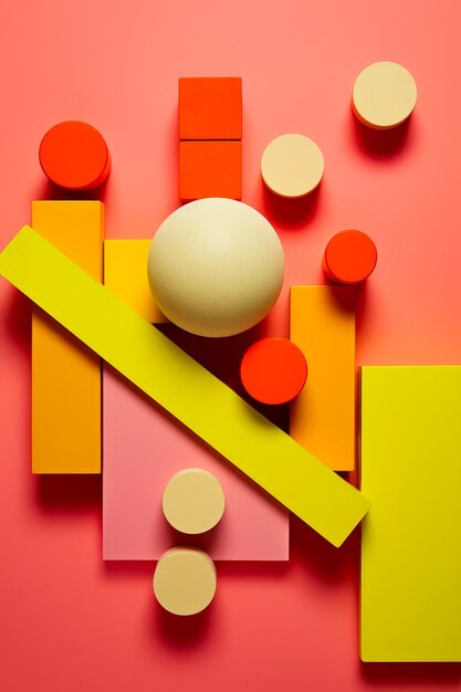 Photo white ball sitting on top of yellow and pink object generative ai